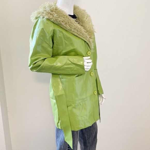 Daisy Street Green Faux Leather Fur Trim Coat Urban Outfitters ASOS Dolls Kill - Picture 5 of 7